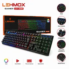 Teclado Gamer com Fio Membrana USB com Iluminação RGB Preto ABNT2