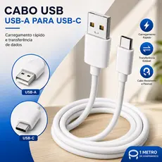 Cabo Carregador Rápido 2.4A USB Tipo C 1m Reforçado Alta Durabilidade