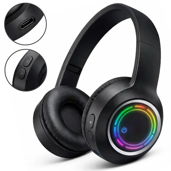 Fone de Ouvido Bluetooth LED RGB com Microfone Embutido