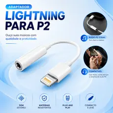 Cabo Adaptador P2 para Lightning iPhone Áudio de Alta Qualidade