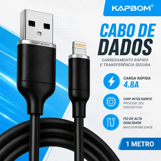 Cabo Carregador USB iPhone Lightning Carga Rápida 4.8A Kapbom