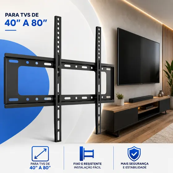 Suporte TV Fixo Parede Ultra Slim 40 a 85 Polegadas Aço Reforçado VESA Universal