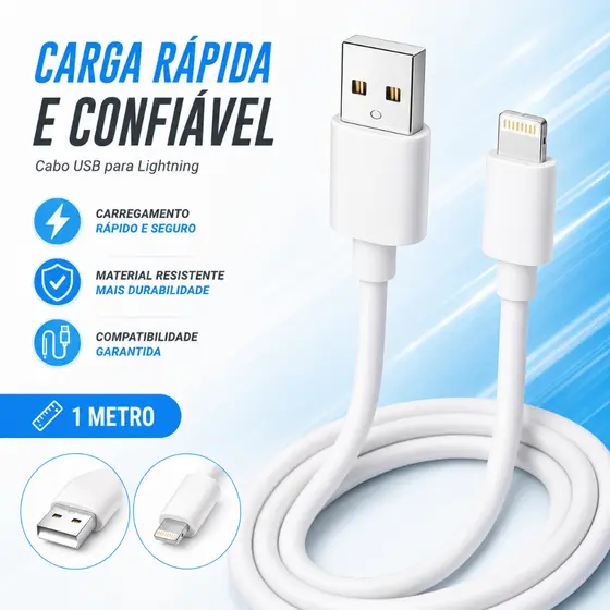 Cabo USB para iPhone Carregador Lightning 2.4A 1m Original Kapbom