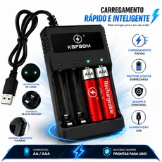 Carregador de Pilhas Bivolt USB Palito AAA e AA Original Kapbom