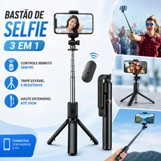 Tripé "Pau de Selfie" Bluetooth 3 em 1 com Luz LED Controle Remoto Universal