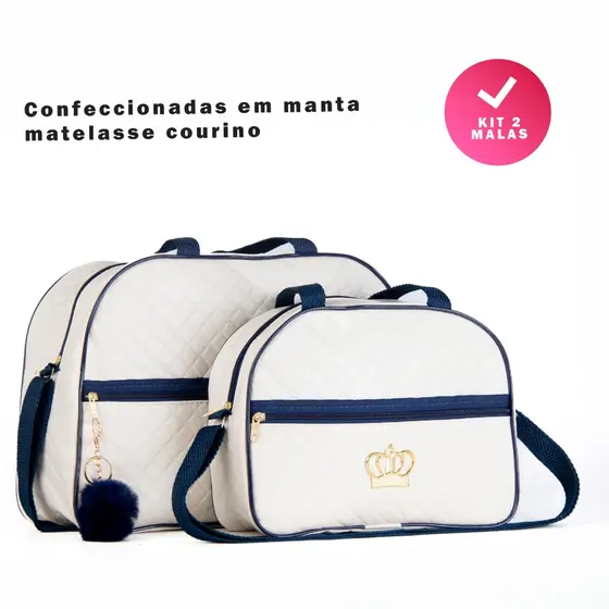 Kit 2 Bolsa Maternidade Menino/Menina Mala Para Bebê de Luxo Várias Cores Com Pompom