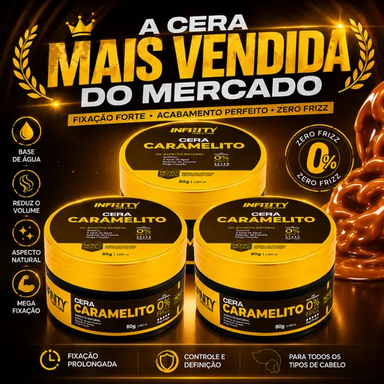 Kit 3x Pomada Cera Modeladora Caramelito 80g Infinity Classe A Modela Alta Fixação Antifrizz Hidrata os Fios