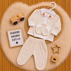 Kit Pagão Bebê Recém-Nascido 5 Peças – Enxoval RN (Blusa, Mijão, 2 Luva, Toca, Colete) – CM BABY