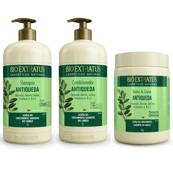 Kit jaborandi Antiqueda e Crescimento 1 Litro Bio Extratus Shampoo-Condicionador e banho de Creme