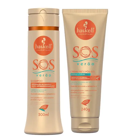 Kit Haskell SOS Verão Pré e Pós Sol Shampoo 300ml e Creme Leave In Mutifuncional 240g/Praia e Pscina
