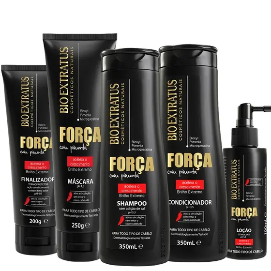 Kit Força com Pimenta Bio Extratus 5 Produtos 250gr/Kit Completo Fortalecimento e Crescimento