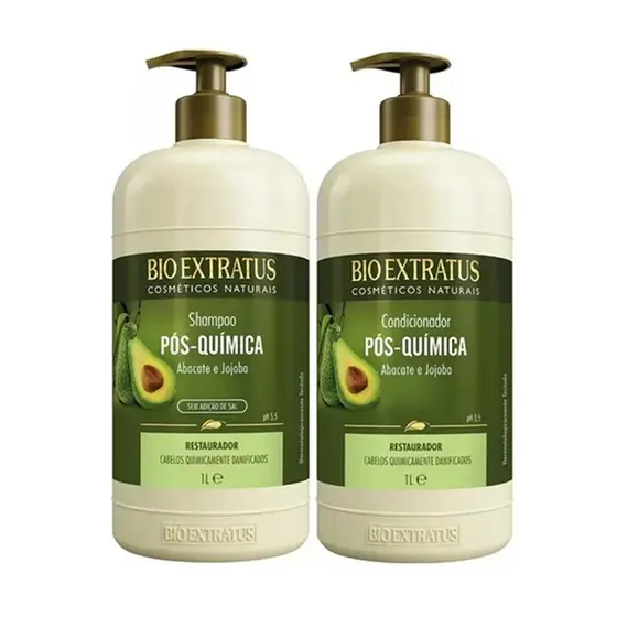 Kit Pós Química Bio Extratus 1 Litro Shampoo e Condicionador/Cabelos Quimicamente Tratados ou Danificados/Reconstrução