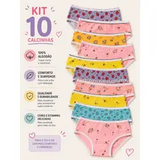 Kit 5 até 10 Calcinha Infantil com Forro algodão Estampada De 2 a 10 Anos Conforto meninas criança
