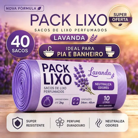 Saco Lixo Lavanda 40 Un Banheiro Pia Cozinha Lavabo Higienico Perfumado Reforcado Anti Odor