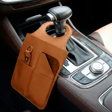 Lixeira Automotiva Carro Couro Porta Lixo Universal + Porta Oculos Chaveiro