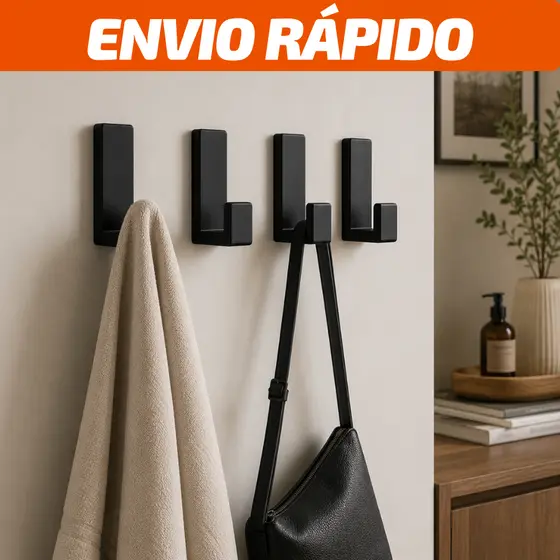 Cabide Gancho Adesivo de Parede com Fita Dupla Face 3M para Toalhas Banheiro Cor Preto Branco Porta