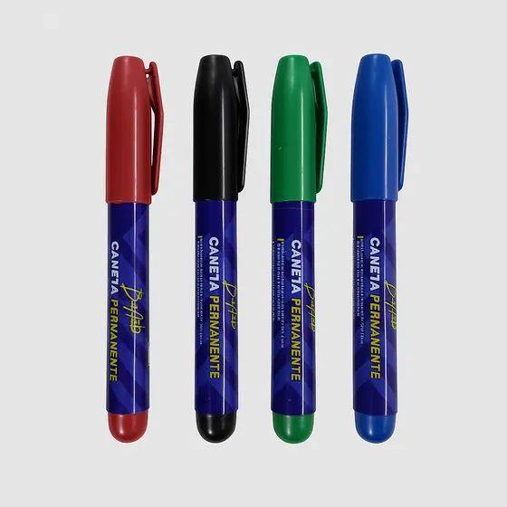 Kit 4 Caneta Marcador Permanente Pincel Atomico Ponta Redonda Plastico