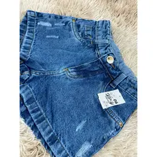 shorts jeans infantil e juvenil, com puído.
