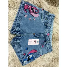 shorts jeans , stitch e angel (cara-metade ) marmorizado reduzido .