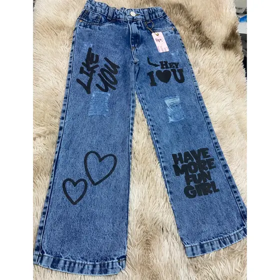 Calça jeans, wid leg.