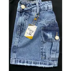 saia cargo jeans, cintura alta bolso lateral.