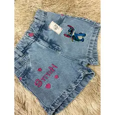 Shorts jeans infantil , stitch e chepa.