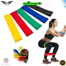 Kit 5 Mini Bands ÓH CÉUS Faixas Elásticas Látex Níveis Resistência Treino Funcional Pilates Yoga