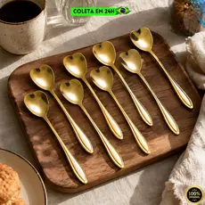 Colher Coração Dourada Aço Chá Café Sobremesa Inoxidável Mesa Posta Conjunto 4 6 8 10 12 Luxo