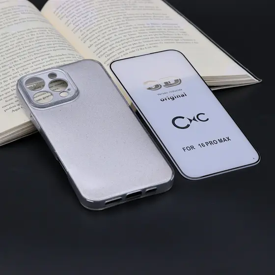 Capa Colorida com Brilho para IPhon 16 Pro Max Com Película de Vidro 3D