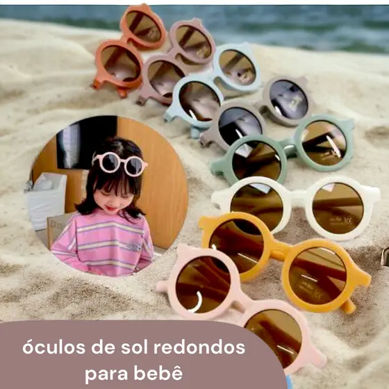 Óculos Infantil Moldura Redonda De Cor Sólida Moda Óculos Proteção UV De Sol