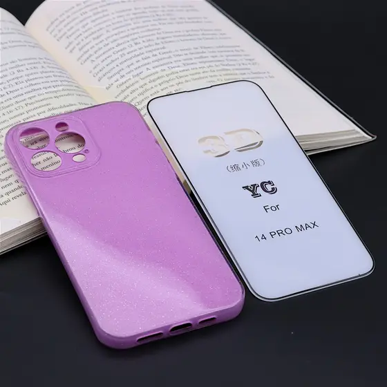 Capa Colorida com Brilho para IPhon 14 Pro Max Com Película de Vidro 3D