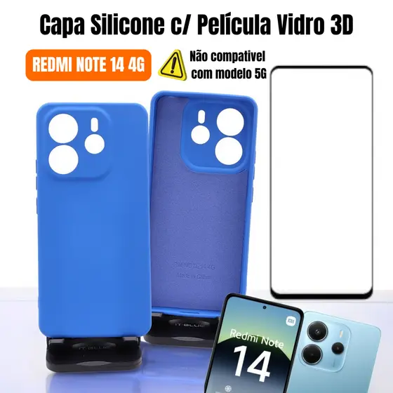 Capa Silicone com Película de Vidro 3D Para XM Redmi Note 14 4G
