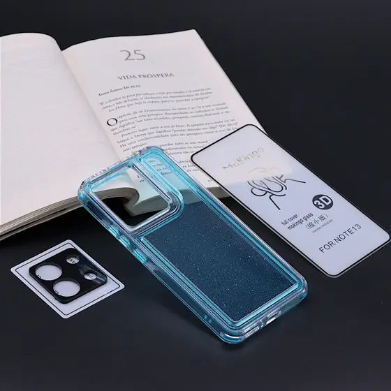Capa 2EM1 Anti-Impacto Colorida para Redmi Note 13 4G com Película de Tela Vidro 3D e Película da Câmera