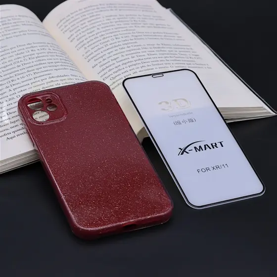 Capa Colorida com Brilho para IPhon 11 Com Película de Vidro 3D