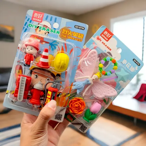 Kit de Borracha Fofa e Criativa Bombeiro Carros Fadas Bonecas Papelaria Kwaii Menino e Menina