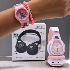 Fone de Ouvido Bluetooth Sem Fio M. Mouse + Relógio Infantil Analógico P/Crianças  - Divertido e Funcional