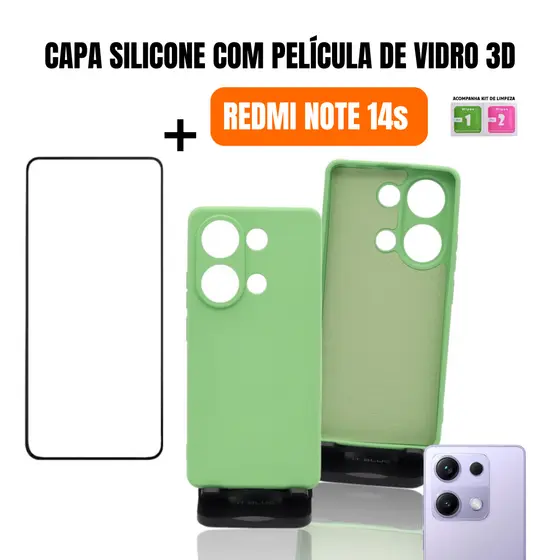 Capa Silicone Proteção de Câmera Para Redmi Note 14S Com Película de Vidro 3D