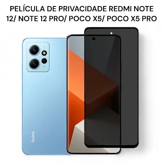 Película de Privacidade de Vidro Redmi ote 12/ Note 12 Pro/Plus/ Poco X5/ Poco X5 Pro