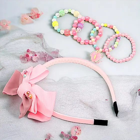 Tiara De Cabelo Infantil Arquinho  Acessórios De Cabelo Faixa De Cabeça Para Meninas + Conjunto de Pulseiras