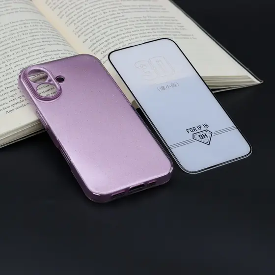 Capa Colorida com Brilho para IPhon 16 Com Película de Vidro 3D