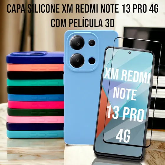 Capa De Silicone Interior Aveludada XM Redmi Note 13 Pro 4G Com Película 3D