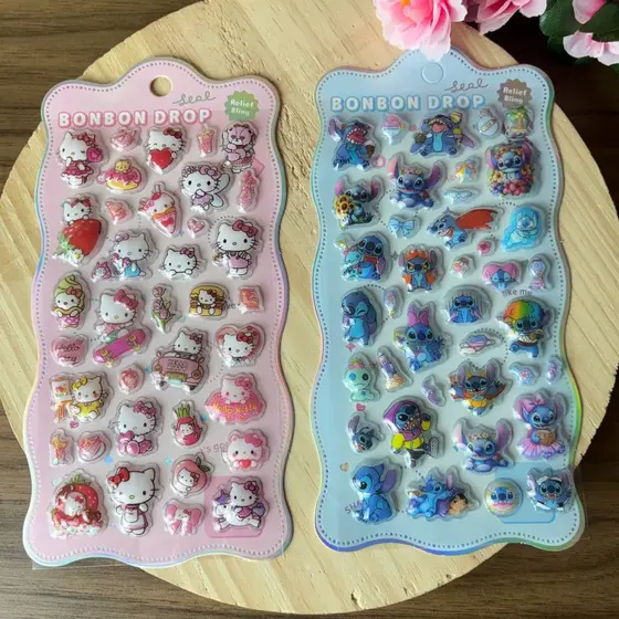 Cartela  Stitch e hello kit 3d Adesivo 11x21cm em relevo de alta qualidade