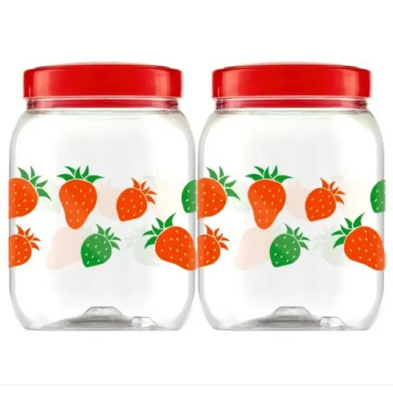 Potes Herméticos Porta Mantimentos 1 Litro Morango com Tampa para Cozinha Pote de Plástico ou Kit