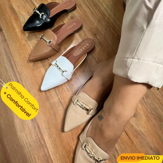 Mule Feminino Sapatilha Bico Fino Varias Cores Rasteira