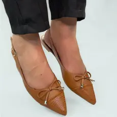 Sapatilha Slingback Feminina Marrom Bico Fino Rasteira Confortável com Laço Elegante