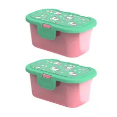 Kit 2 Pote Infantil Lancheira Marmita Organizador Multiuso Volta as Aulas 350ml Tampa Fixa Porta Biscoitos