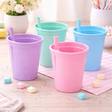 Copo Com Canudo Fixo 330ml Sem Tampa Infantil Resistente Para Crianças Menino Menina Plasútil Cores