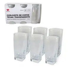 Conjunto Kit 06 Copos de Vidro Jogo de Copo Resistente Agua Suco Vitamina Refri Liso Quadrado Forte