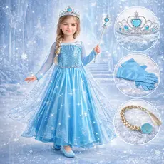 Fantasia Vestido Infantil Elsa Frozen Com Capa E Acessórios Festa Hallowen Crianças