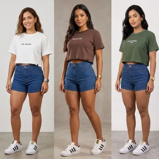 Conjunto feminino Short cropped Conjunto feminino adulto para seu dia  a dia conjunto jeans feminino short jeans lycra